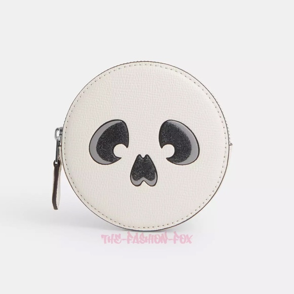 Coach Halloween Skull Leather Coin Case Pouch Change Purse Mini Bag in Chalk NWT - Picture 5 of 5